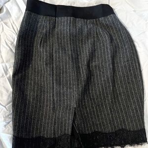 Lined Wool Stripe Skirt with Black Lace Trim. Limited size 2